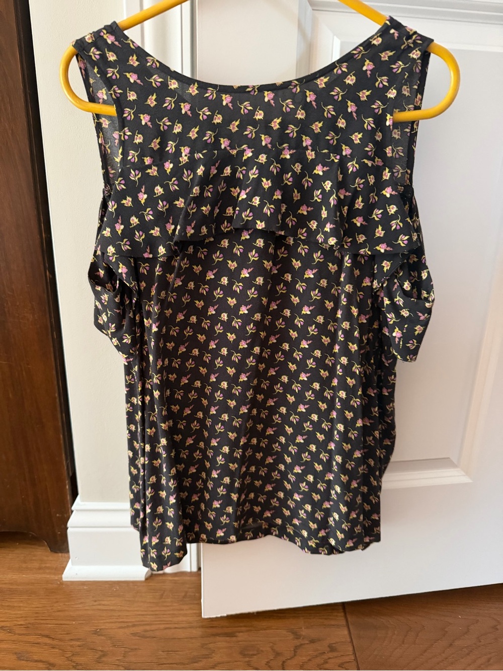LOFT Black Floral Cold-Shoulder Ruffle Camisole